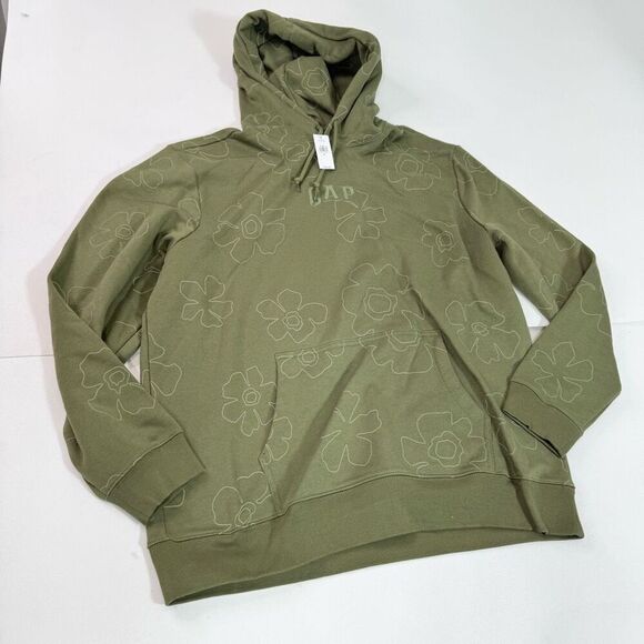 GAP Hoodie Sweatshirt Womens XL Floral Green Hooded Pullover New Oversized - Picture 1 of 8